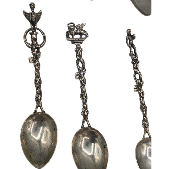 Set 11 Italian 800 Silver Demitasse Figural Souvenir Spoons Made in Italy 144g - Picture 4 of 11